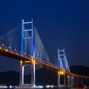bridge, pier, cable-stayed bridge, ocean, nature, post, night view, korean, changeon, machang bridge